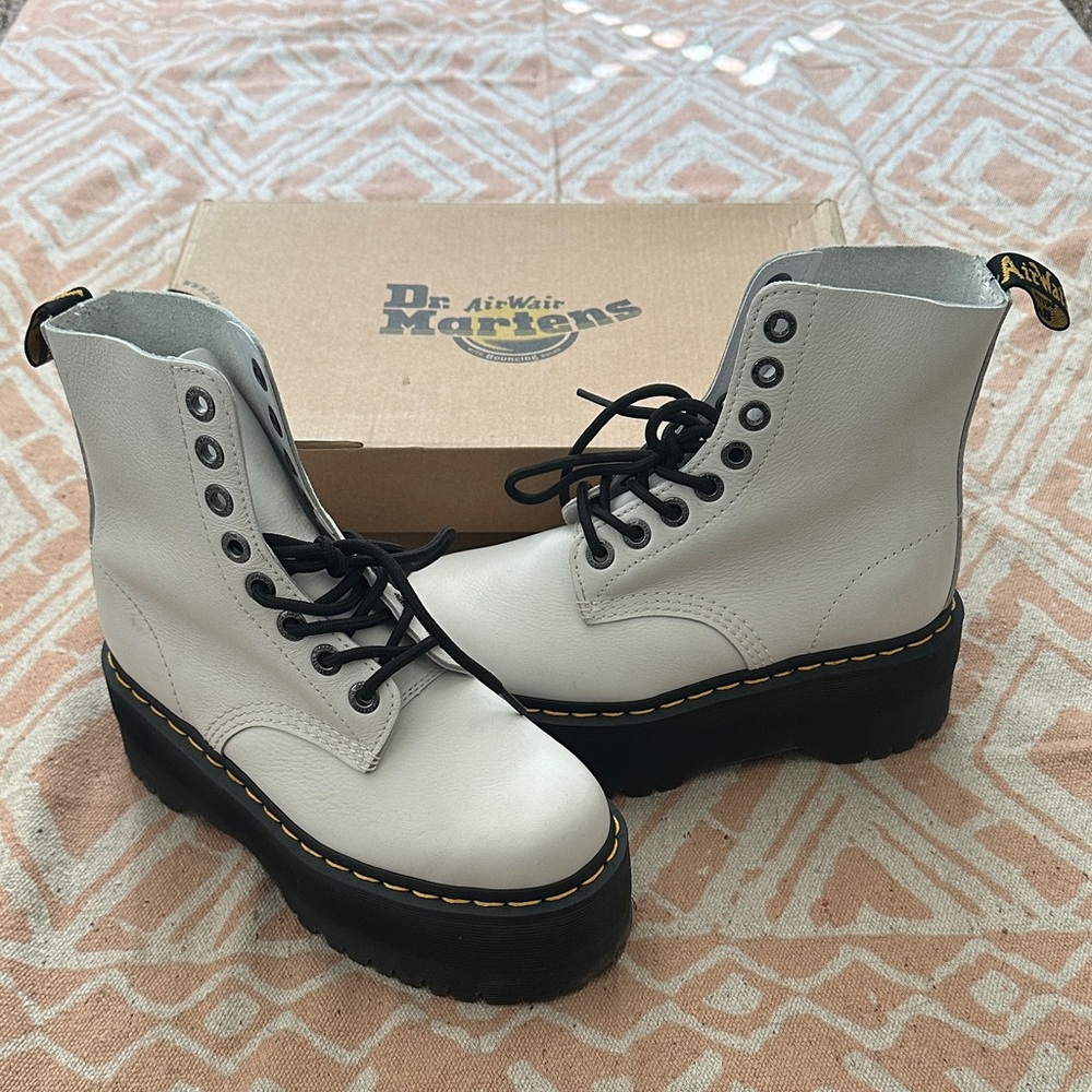 Dr. Martens White Leather Platform  Combat Boots